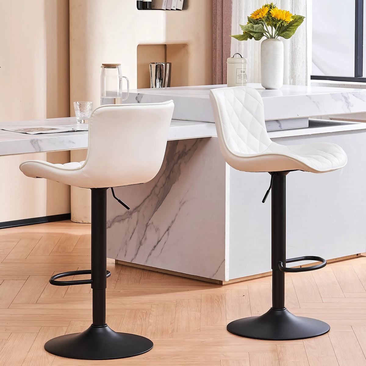 Adjustable White PU Leather Bar Stools Set of 2 H233