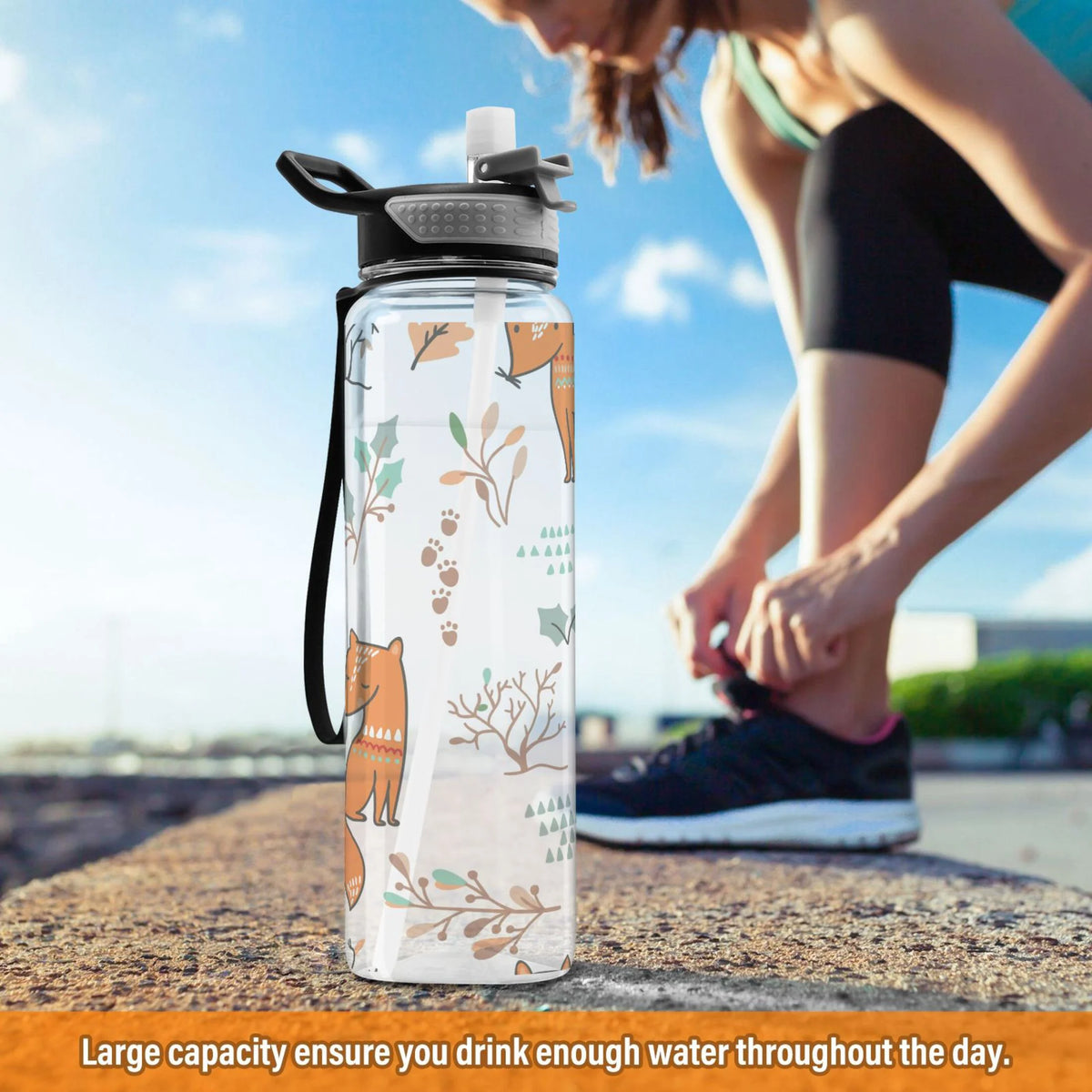 32oz Tritan Leakproof Clear Water Bottle with Straw Q9996