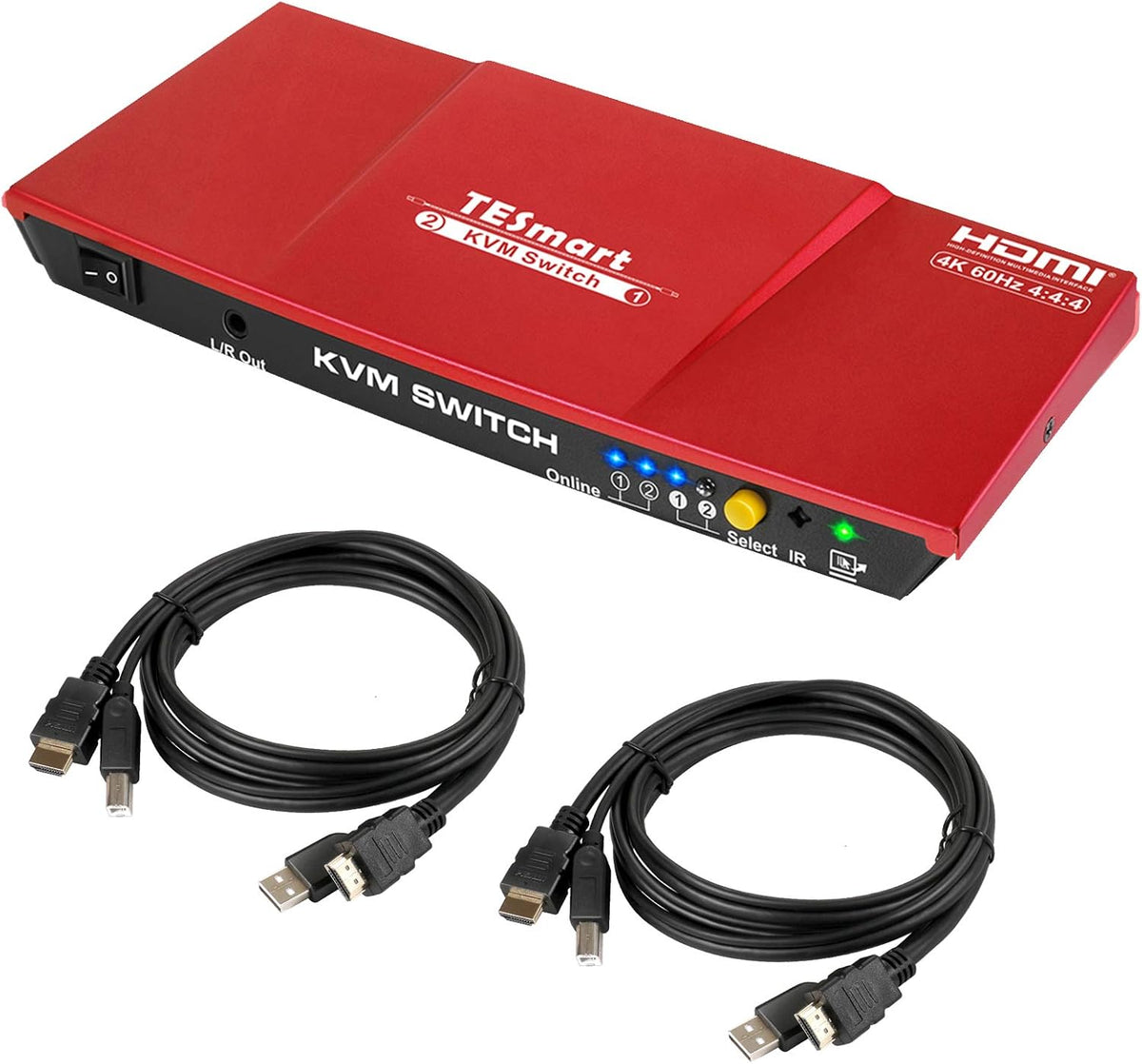 HDMI 4K@60Hz 2x1 KVM Switch with 2 Pcs 5ft KVM Cables Grey W17277