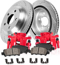 Powder Coated Red Calipers Drilled Slotted Rotors Ceramic Brake Pads S83224