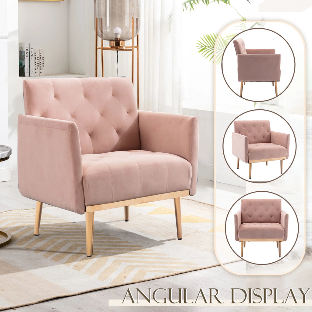 Pink Velvet Accent Chair with Metal Legs Q426