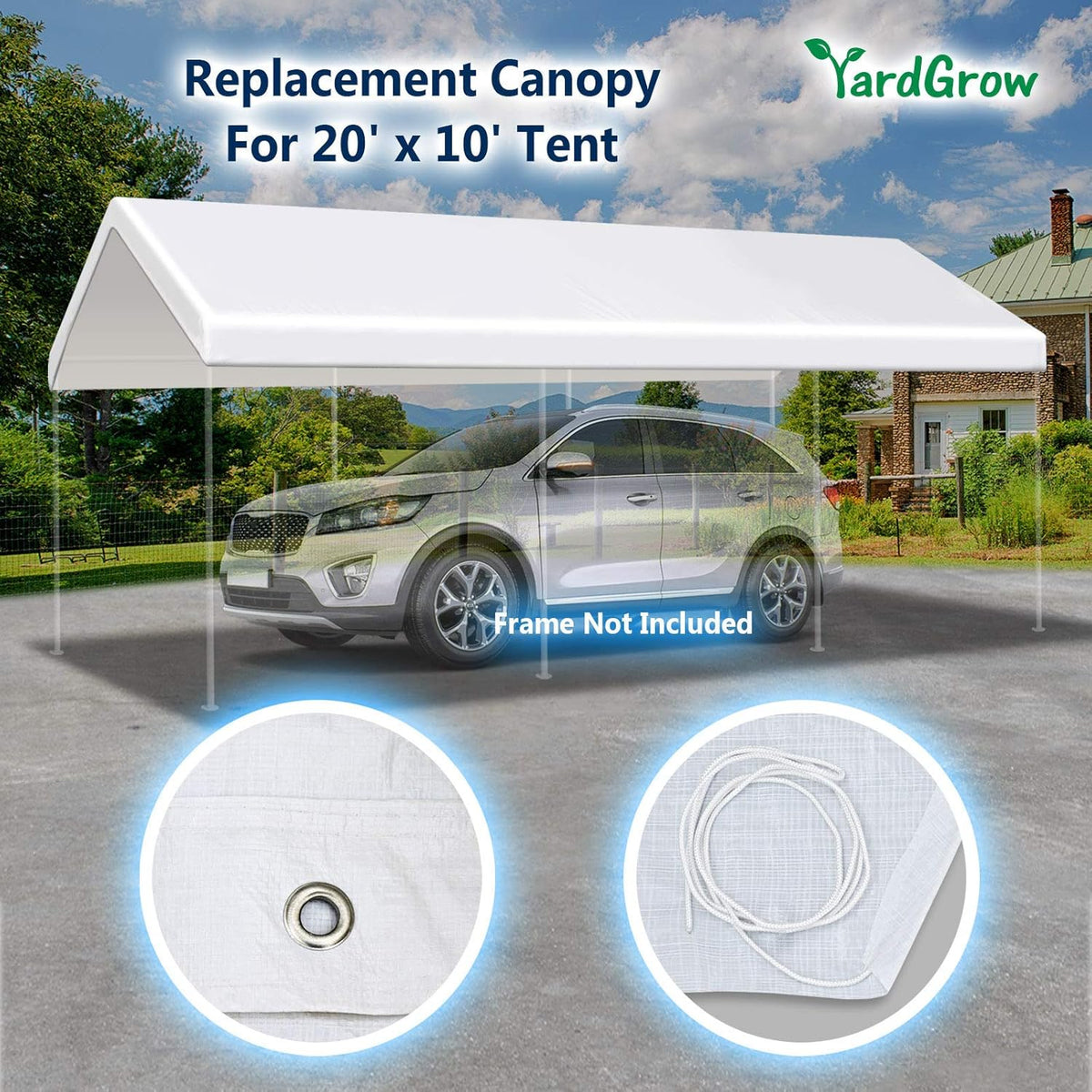 10'x20' Carport Replacement Canopy Cover with Ball Bungees W273752