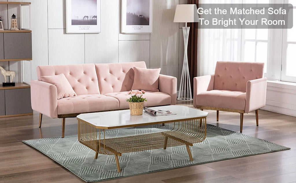 Pink Velvet Accent Chair with Metal Legs Q426