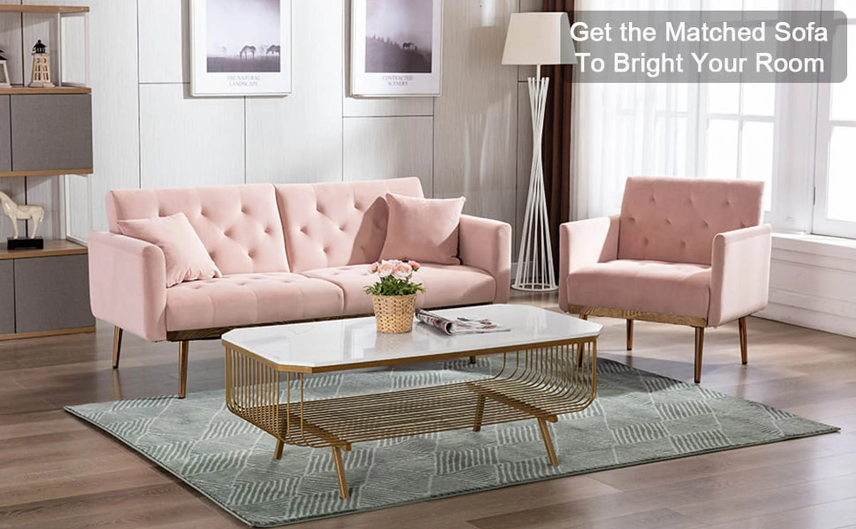 Pink Velvet Accent Chair with Metal Legs Q426