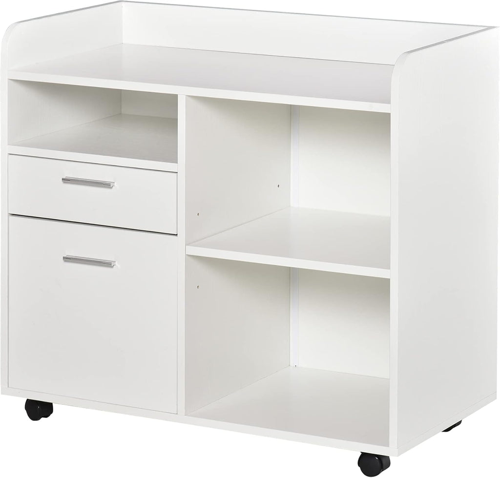 White Mobile Filing Cabinet with 2 Drawers and 3 Shelves J19618