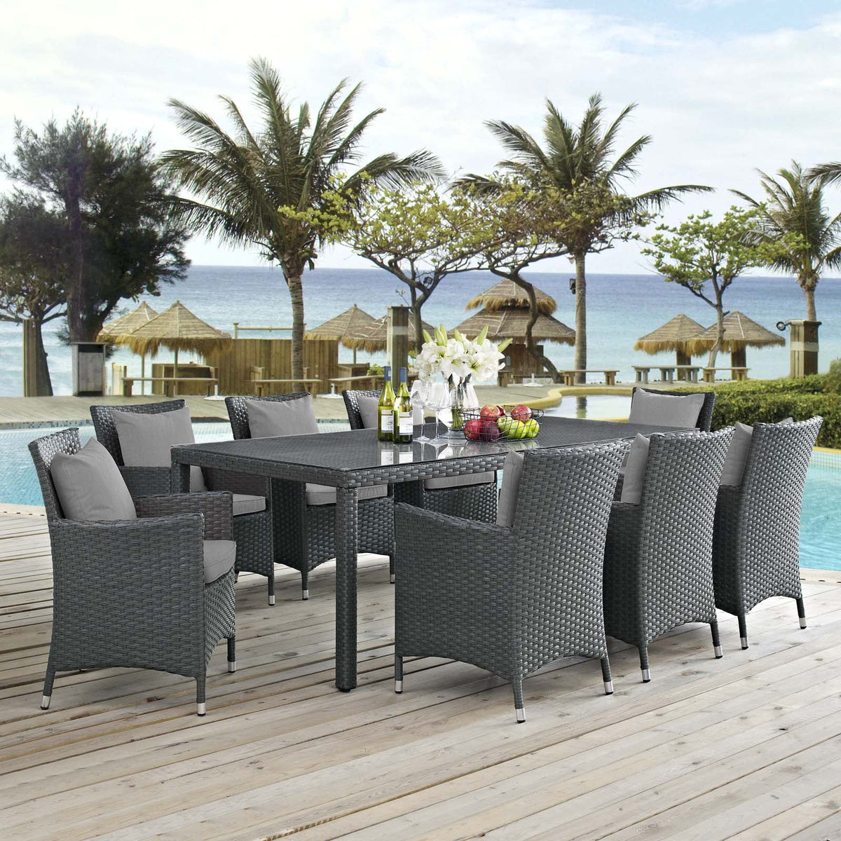 9 Piece Outdoor Patio Dining Set in Canvas Gray R7590