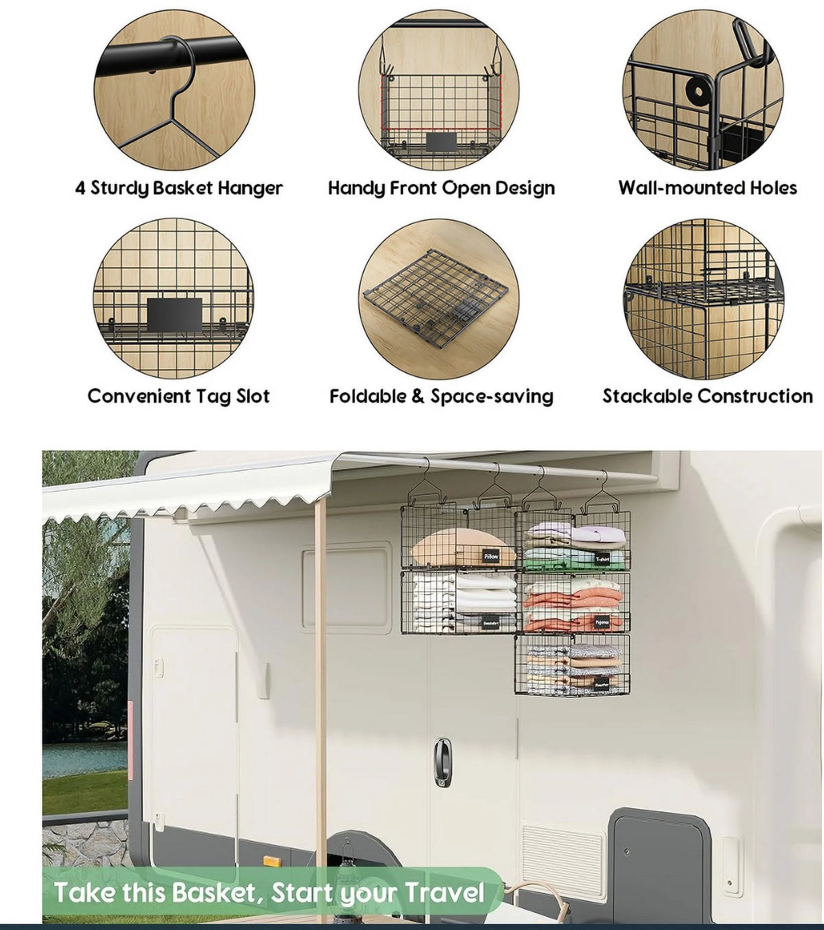 5 Tiers Hanging Closet Shelves Organizer with S Hooks R78667