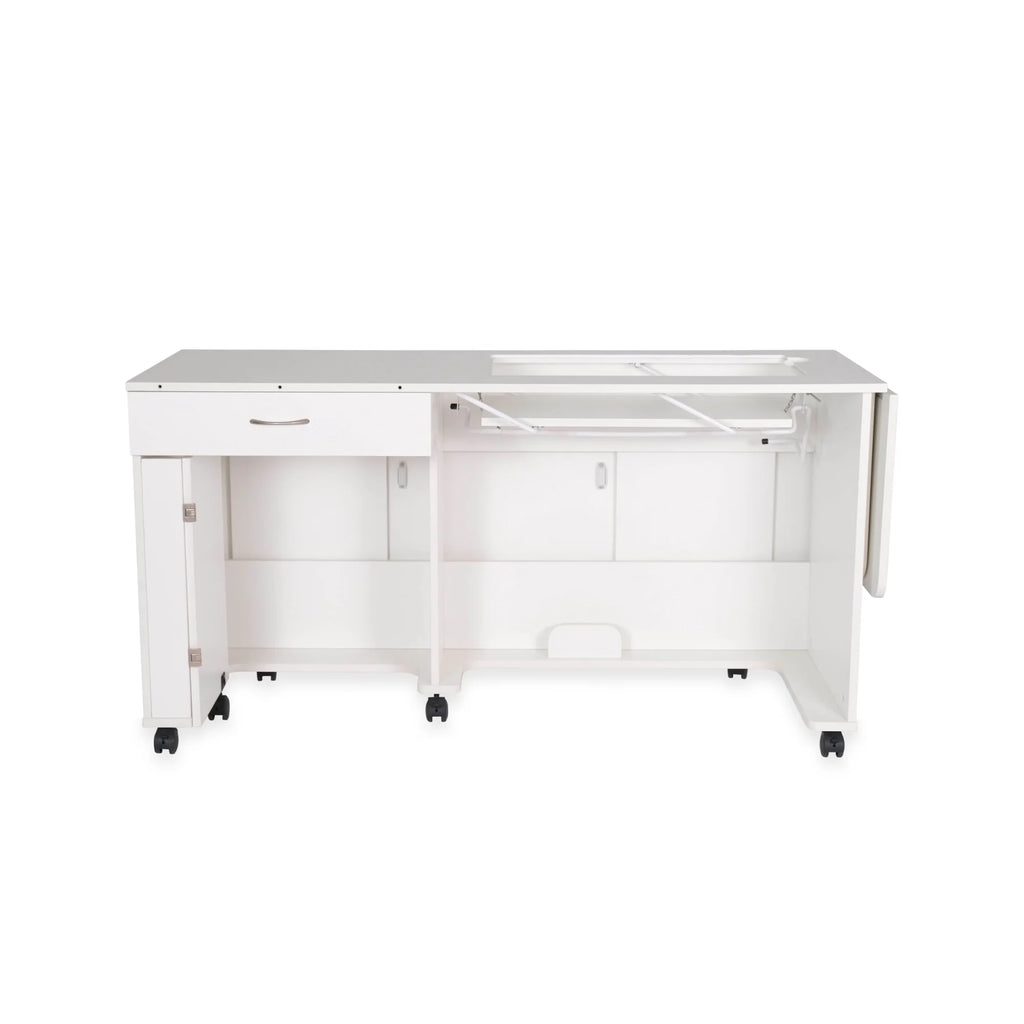 White Vinyl Laminate Sewing Cabinet with Manual Lift U550