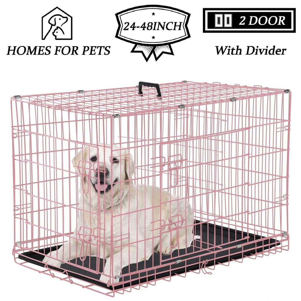 Foldable Large Metal Wire Dog Crate with Plastic Tray Y568805