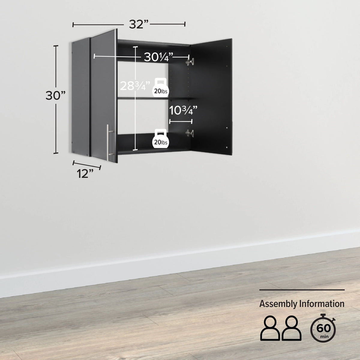 32" Black Wall Cabinet W590