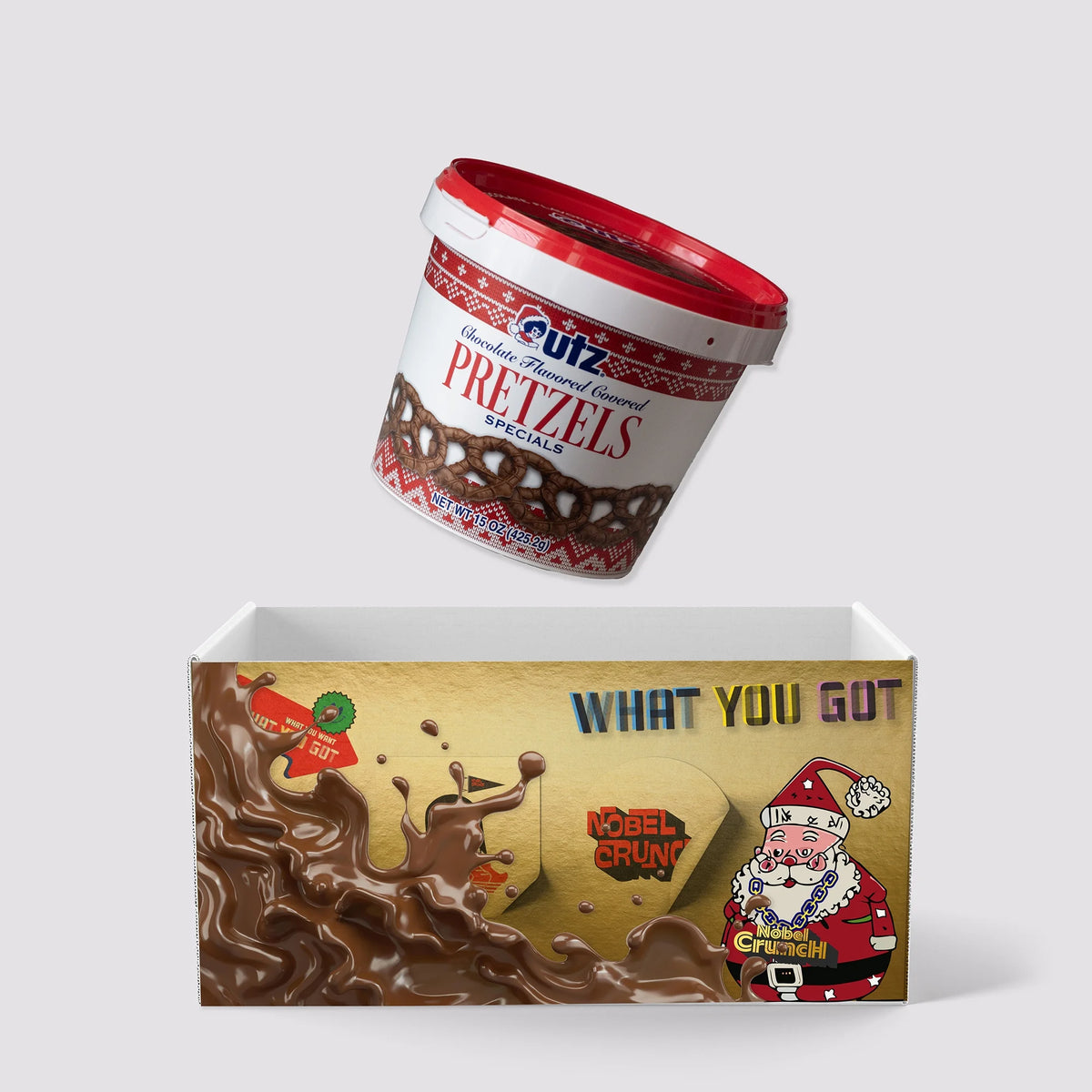 Chocolate Flavored Covered Holiday Pretzels (3, 15oz barrels) - Sweet and Salty Kettle Popcorn (1, 5.5oz) - 4 Items Total S5350
