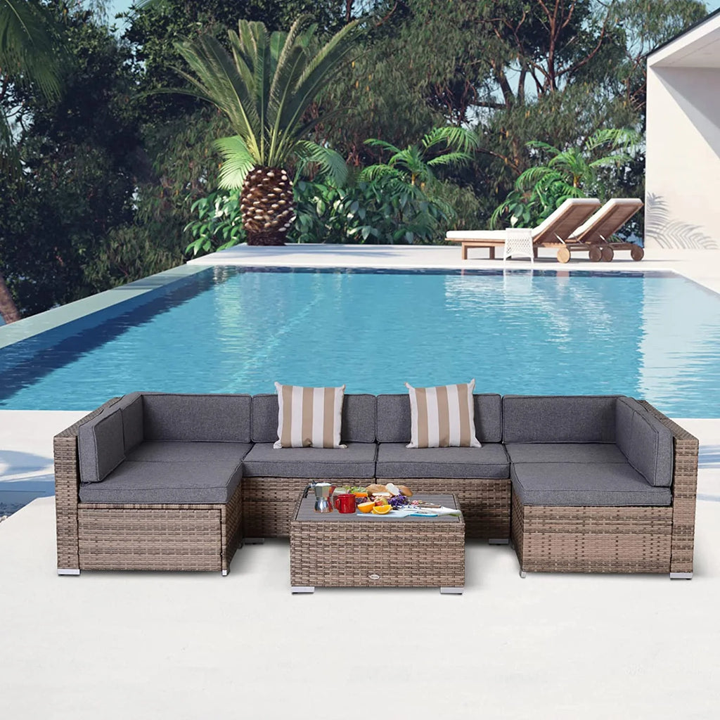 7pc Gray Wicker Patio Furniture K709