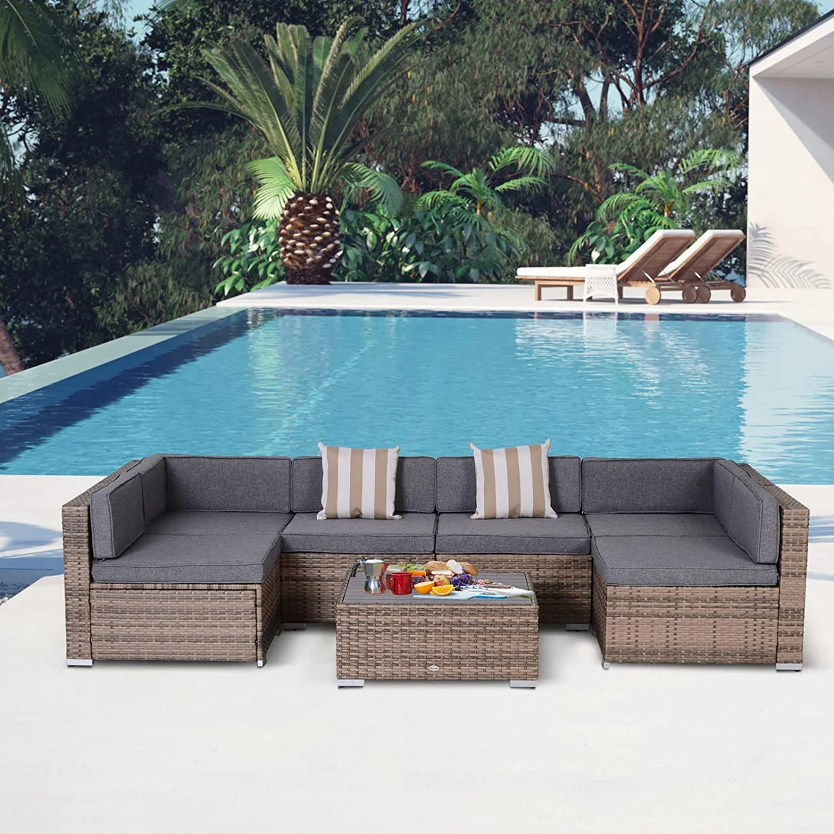 7pc Gray Wicker Patio Furniture K709