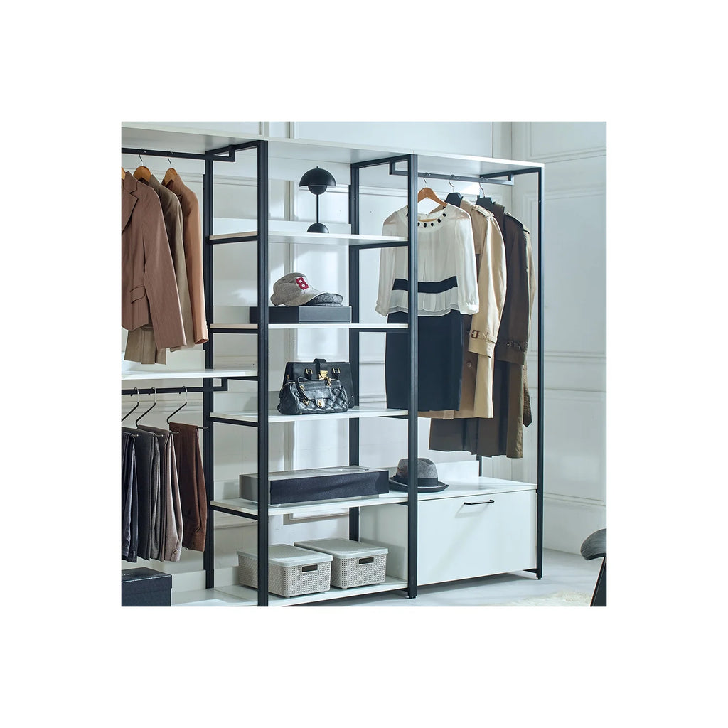 White Freestanding Wood Closet System with Metal Frame X842