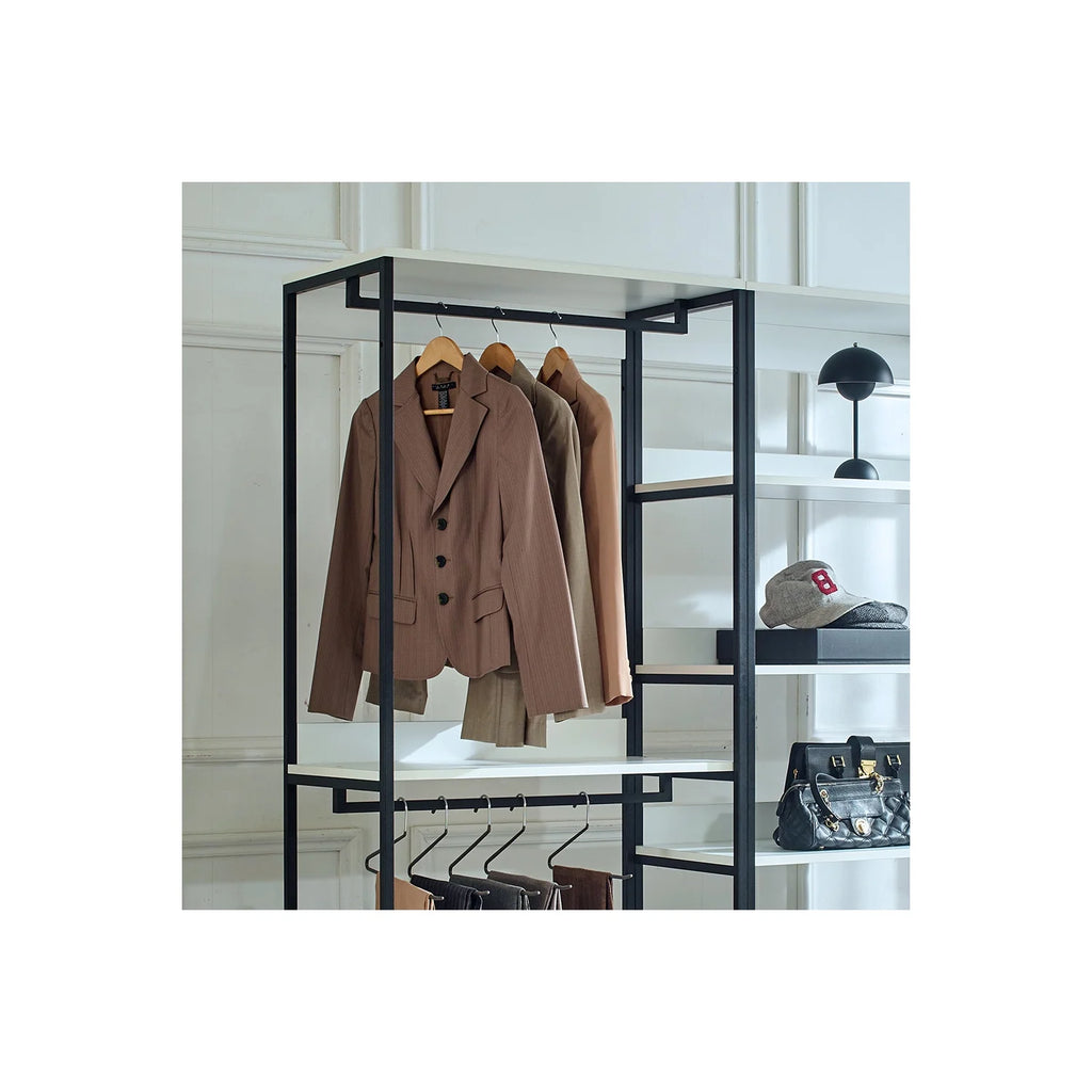 White Freestanding Wood Closet System with Metal Frame X842