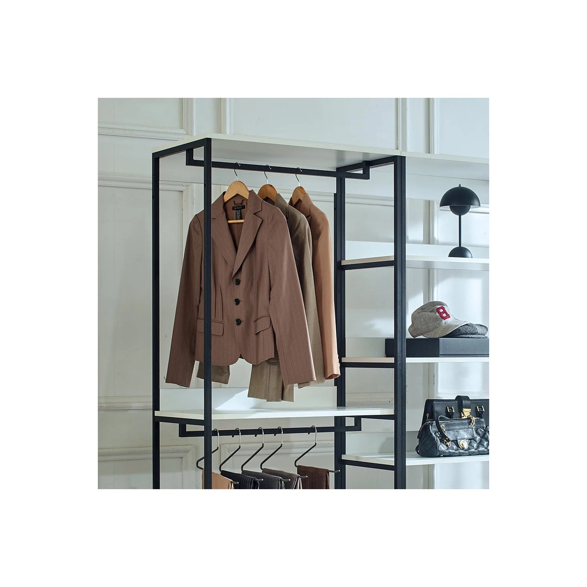 White Freestanding Wood Closet System with Metal Frame X842