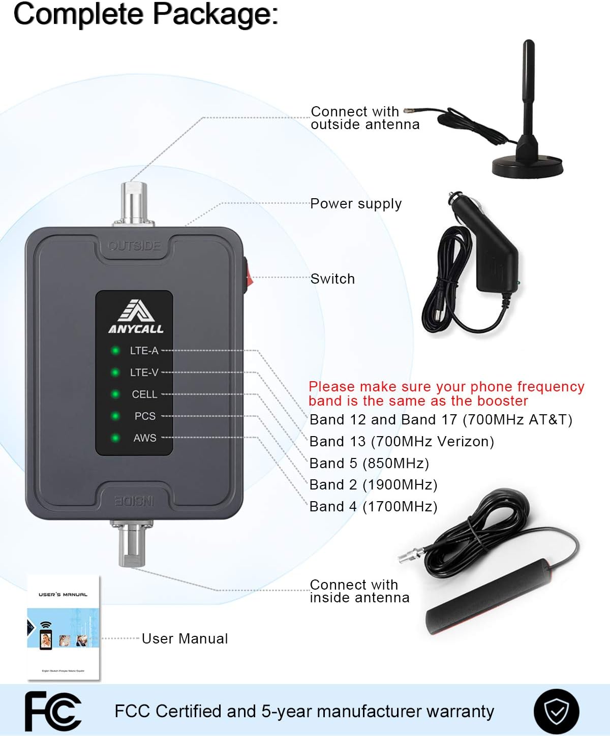 5 Bands Vehicle Cell Signal Booster W934270
