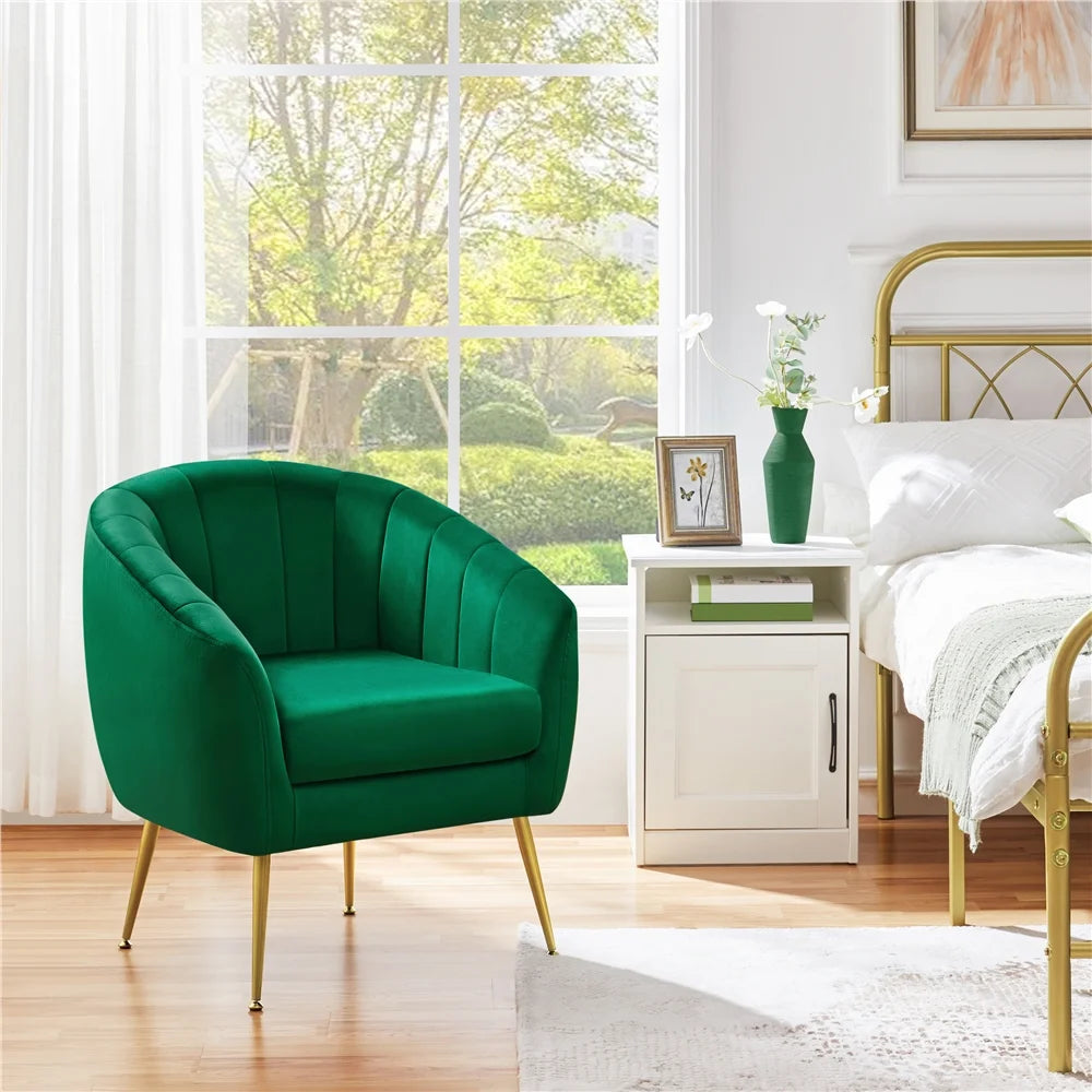 Green Channel Tufted Accent Armchair with Gold Metal Legs U243937