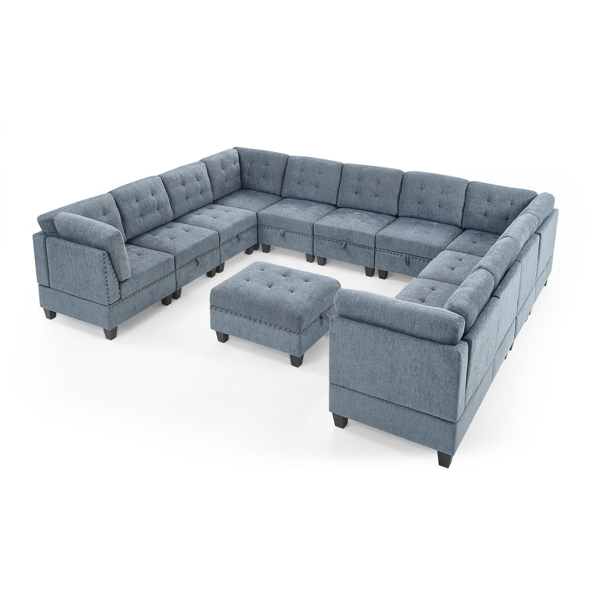 U Shape Modular Sectional Sofa with Seven Single Chair, Four Corner and One Ottoman, Navy Blue P66005