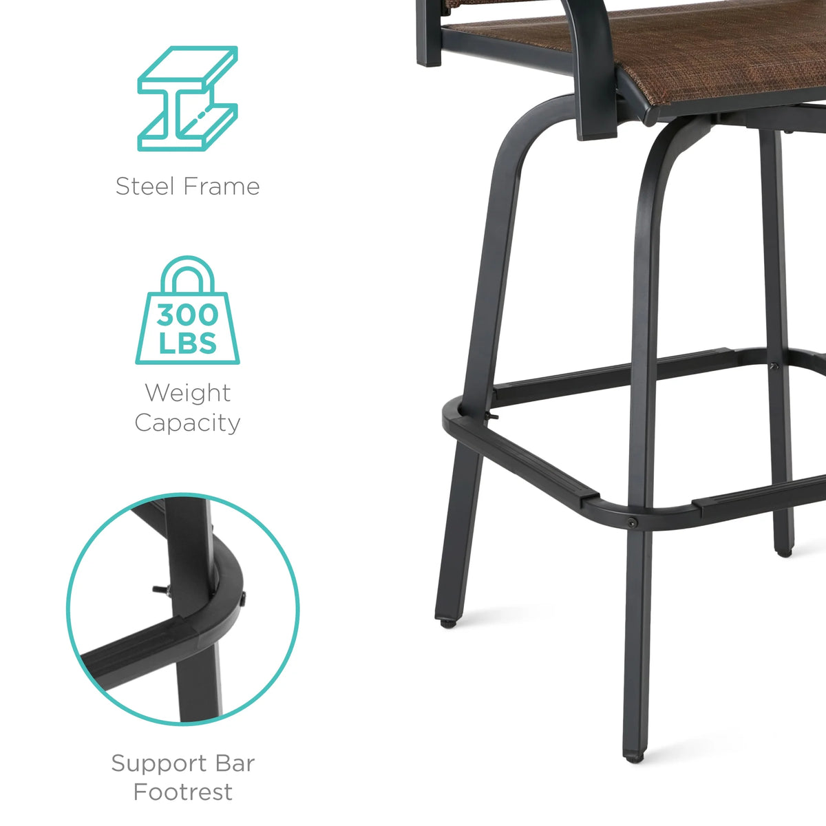 Set of 2 Outdoor Swivel Bar Stools with 360 Rotation Mesh - Brown Q6012