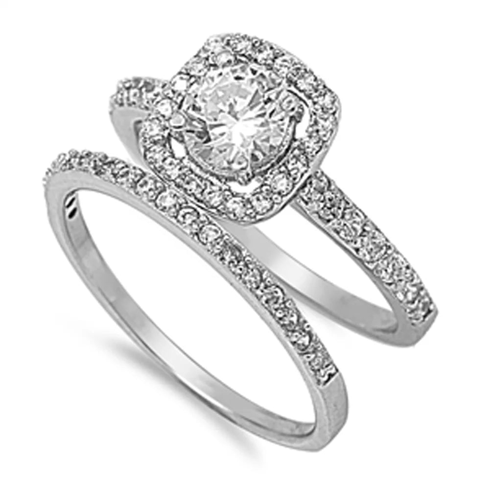 White CZ Wedding Ring Set .925 Sterling Silver Band Rings O34061