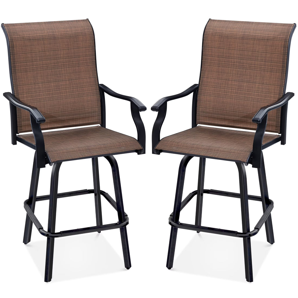 Set of 2 Outdoor Swivel Bar Stools with 360 Rotation Mesh - Brown Q6012