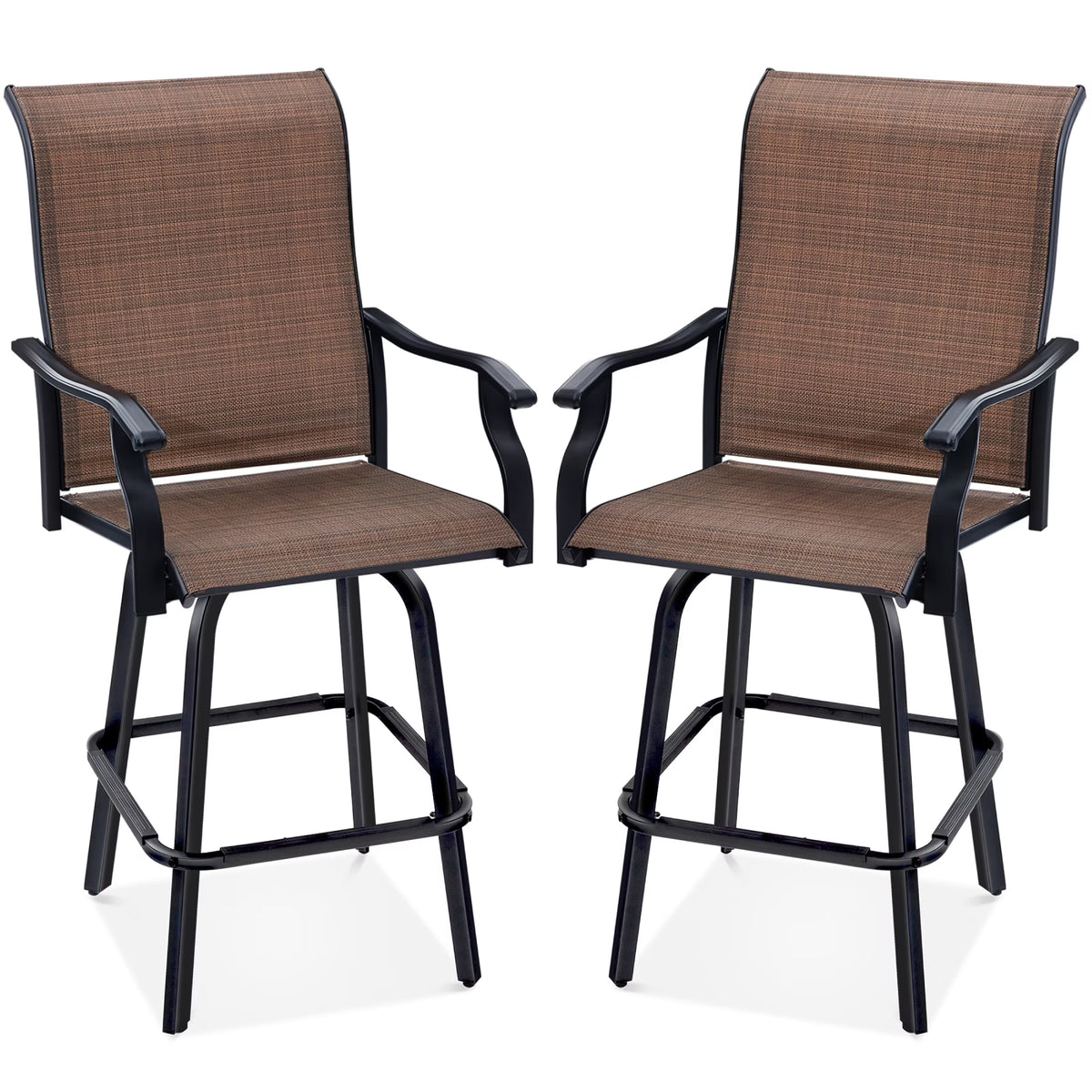 Set of 2 Outdoor Swivel Bar Stools with 360 Rotation Mesh - Brown Q6012