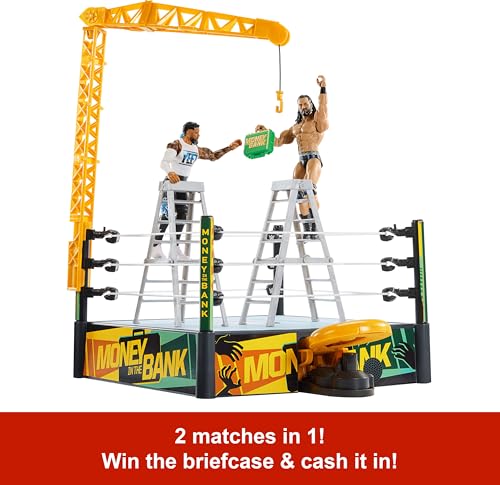 WWE Money in The Bank Cash-in Ring Playset with Launcher Crane, Ladders & Briefcase N6432