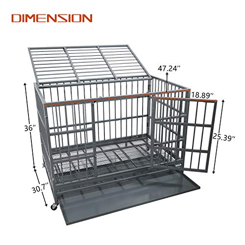 48 Inch Heavy Duty Dog Crate with Wheels, Double Door and Removable Tray M5997