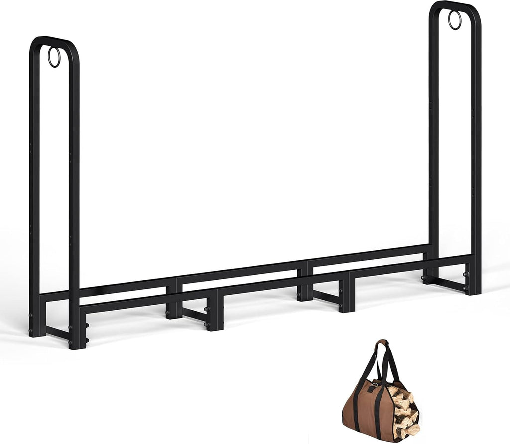 Black Adjustable Firewood Rack with Waterproof Cover F47059