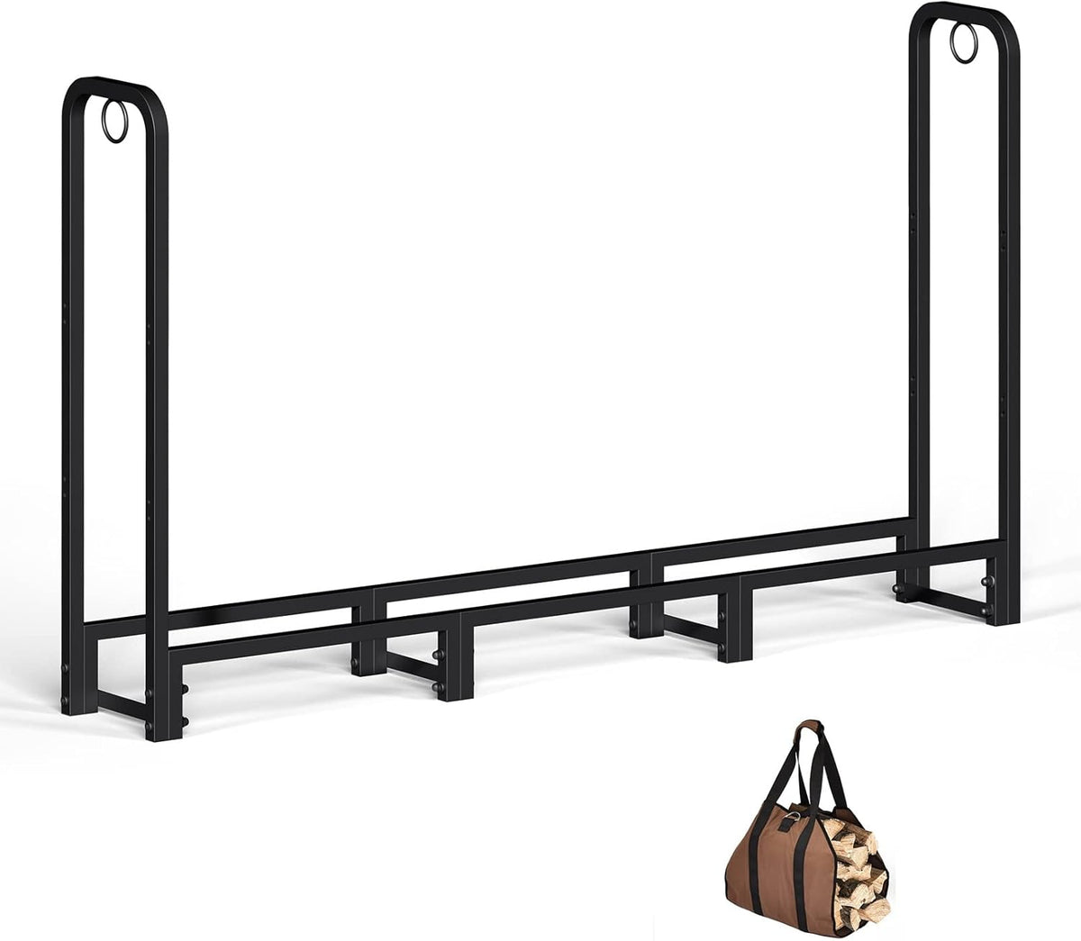 Black Adjustable Firewood Rack with Waterproof Cover F47059
