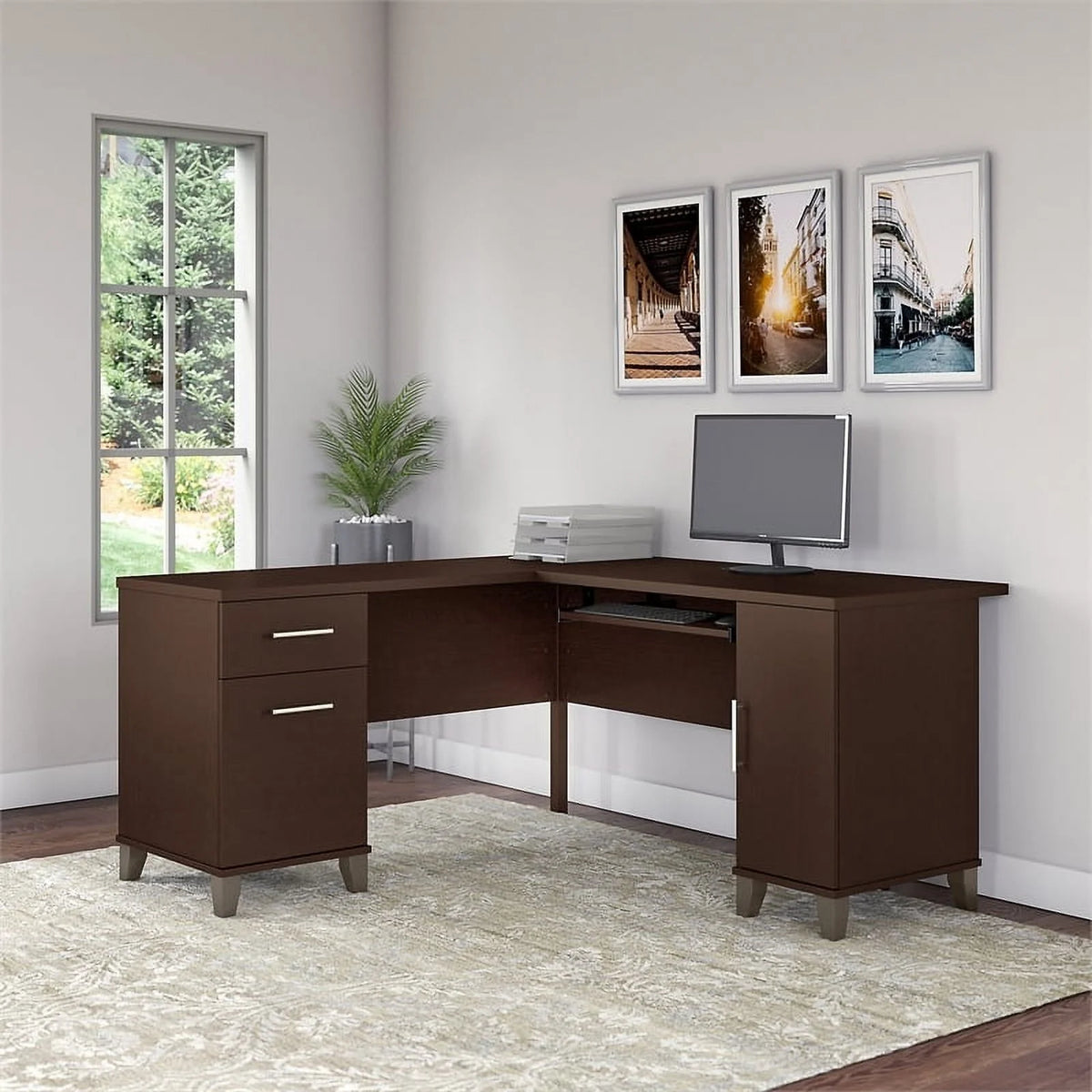 60" L Shaped Wood Desk Y566