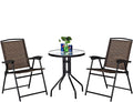 3-Piece Patio Bistro Set with Round Tempered Glass Table and 2 Foldable Chairs M514