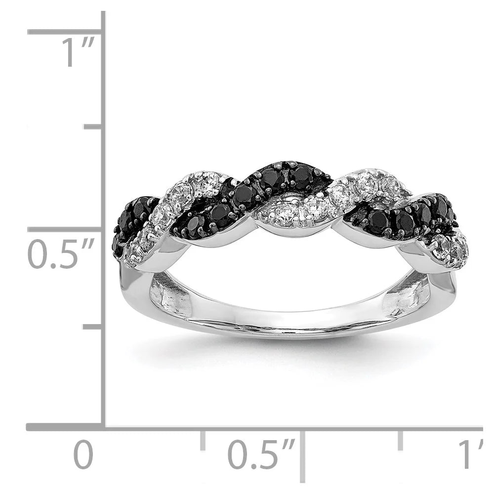 14kt White Gold Black White Diamond Twist Ring S3113