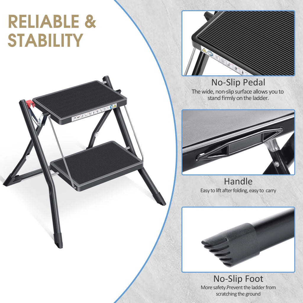 2 Step Folding Non-Slip Ladder 330Lbs Capacity Q9888