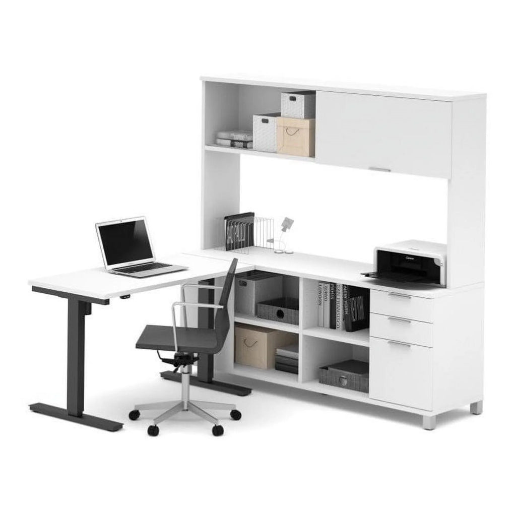 White Adjustable L Table with Hutch Q148728