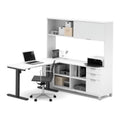 White Adjustable L Table with Hutch Q148728