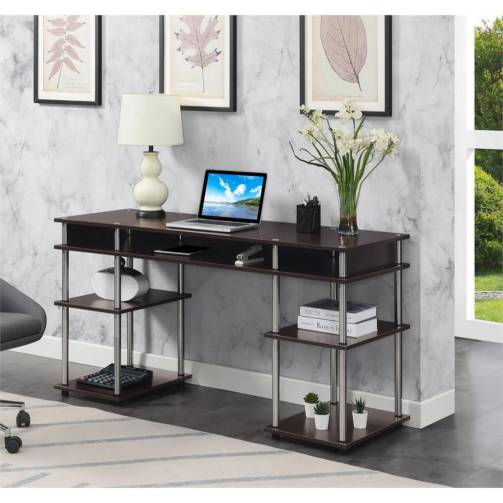 Espresso Wood Student Desk with Shelves T315
