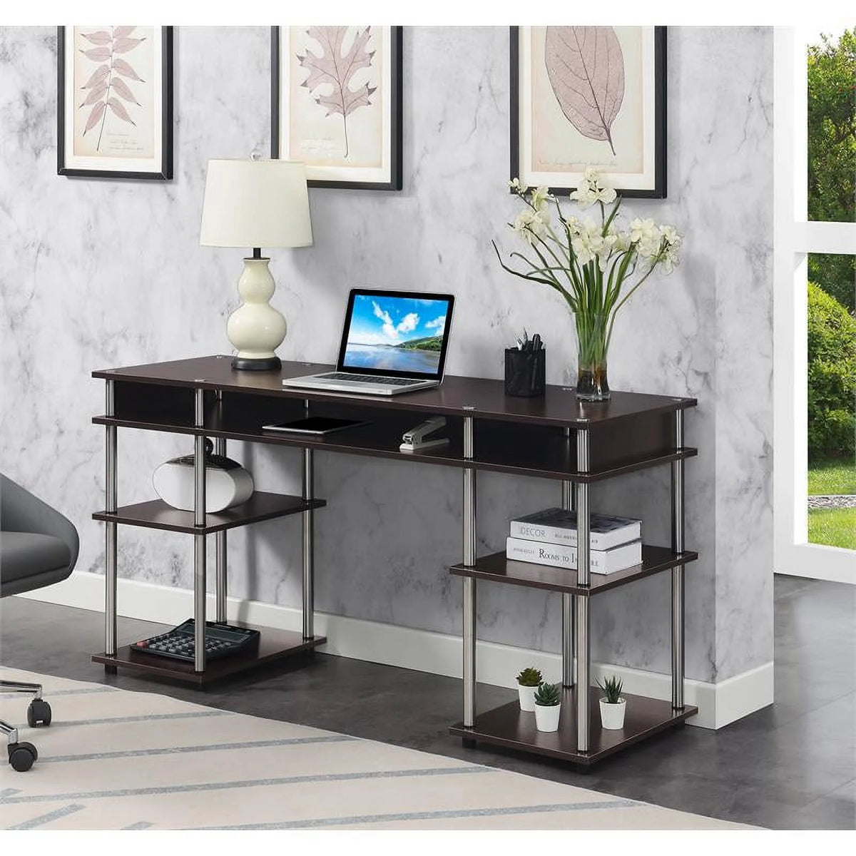 Espresso Wood Student Desk with Shelves T315