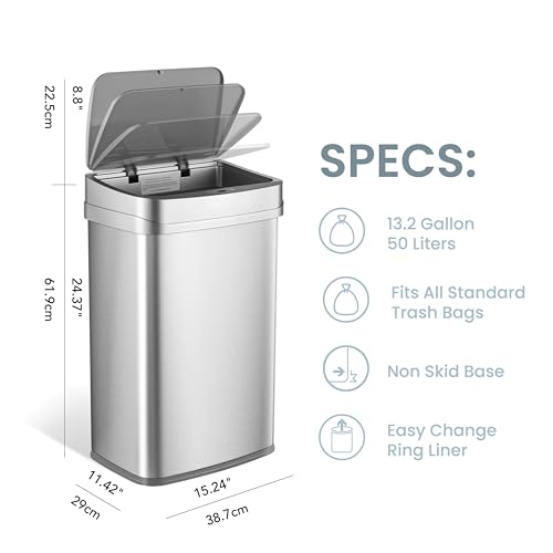 13 Gallon Stainless Steel Automatic Kitchen Trash Can X808