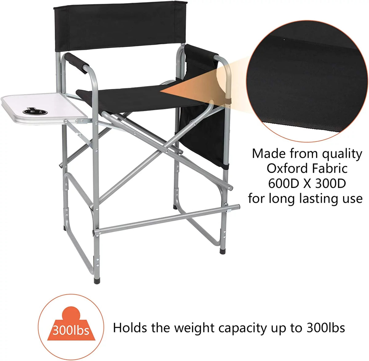 26" Tall Folding Directors Chair with Side Table T1262