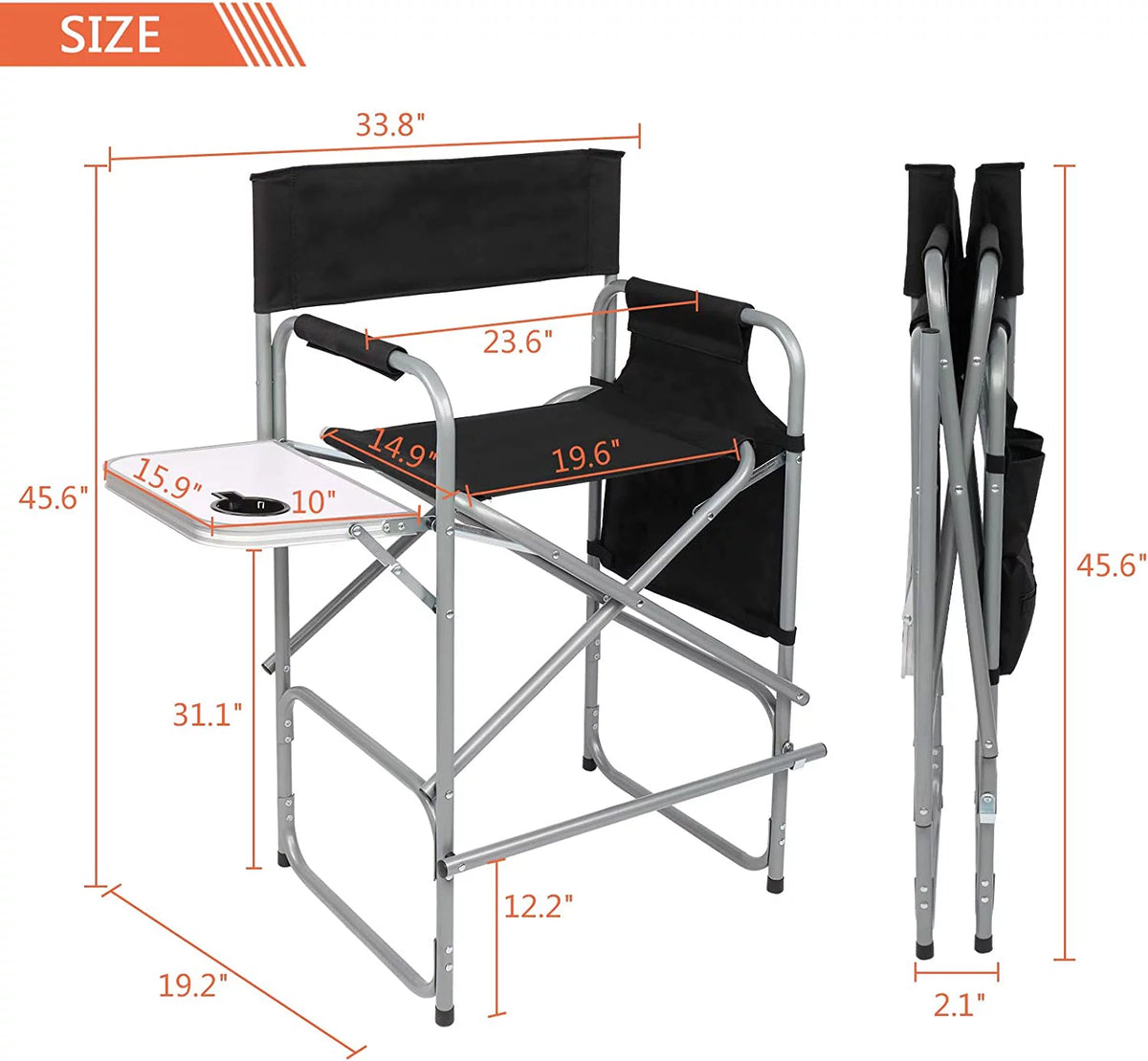 26" Tall Folding Directors Chair with Side Table T1262