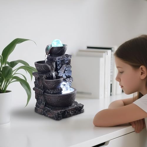 4-Tier Stone Tabletop Fountain with LED Lights D501