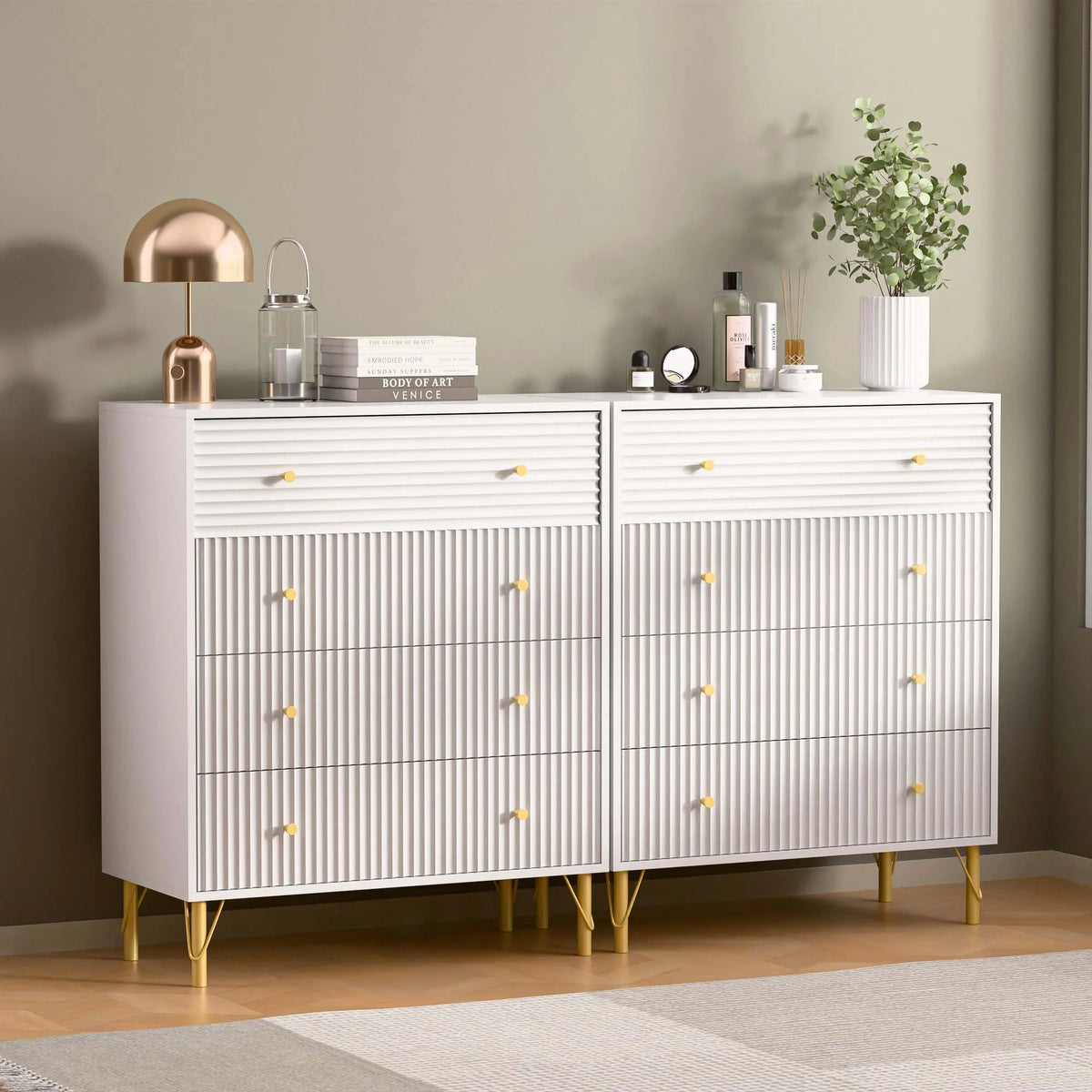 White 4 Drawer Dresser Set of 2 D708