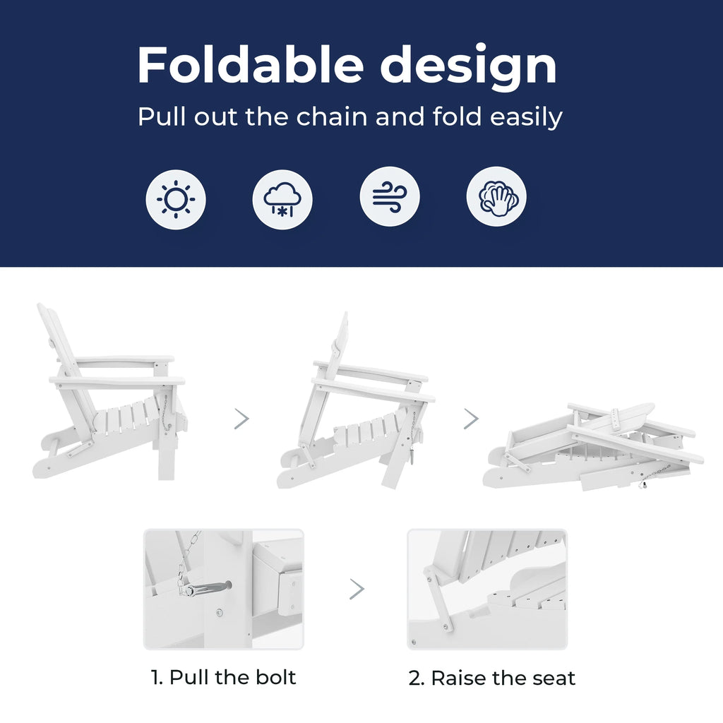 White HDPE Folding Adirondack Chair H44259