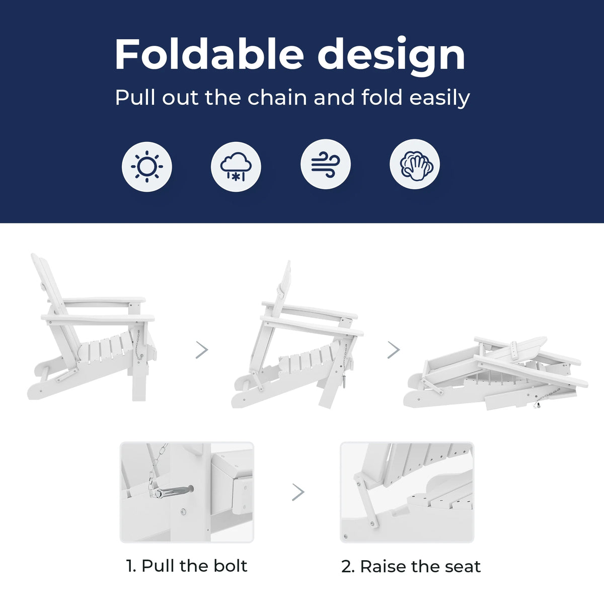 White HDPE Folding Adirondack Chair H44259
