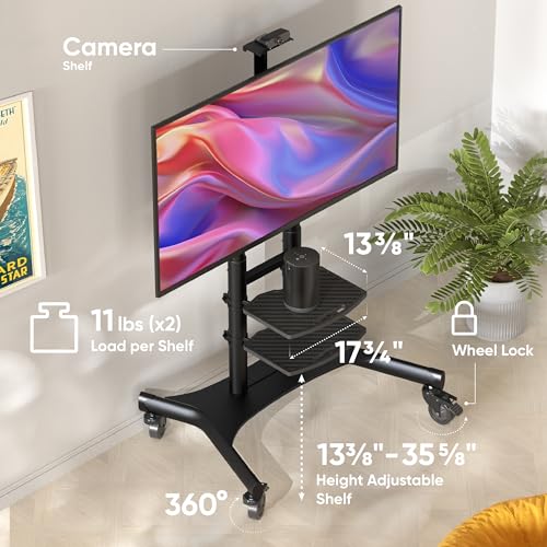 Black Mobile TV Stand on Wheels for 50-86 Inch TVs, Adjustable Height, VESA 800x500 U5490