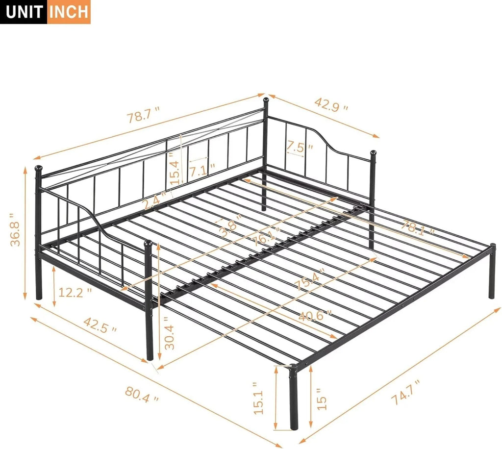 Metal Daybed with Trundle, Twin Size Daybed Frame N8448