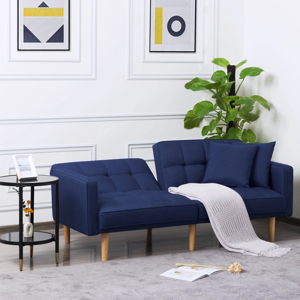 71.3 inch Futon Sofa Bed Convertible Sleeper Couch with 2 Pillows Navy Blue G745535