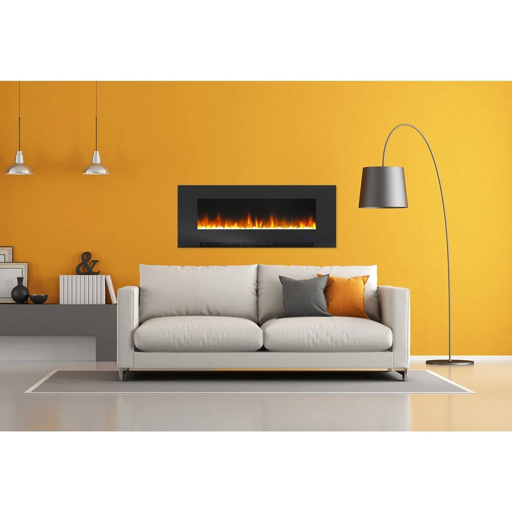Black Wall-Mount Electric Fireplace with Multi-Color Flames and Crystal Rock Display H510982